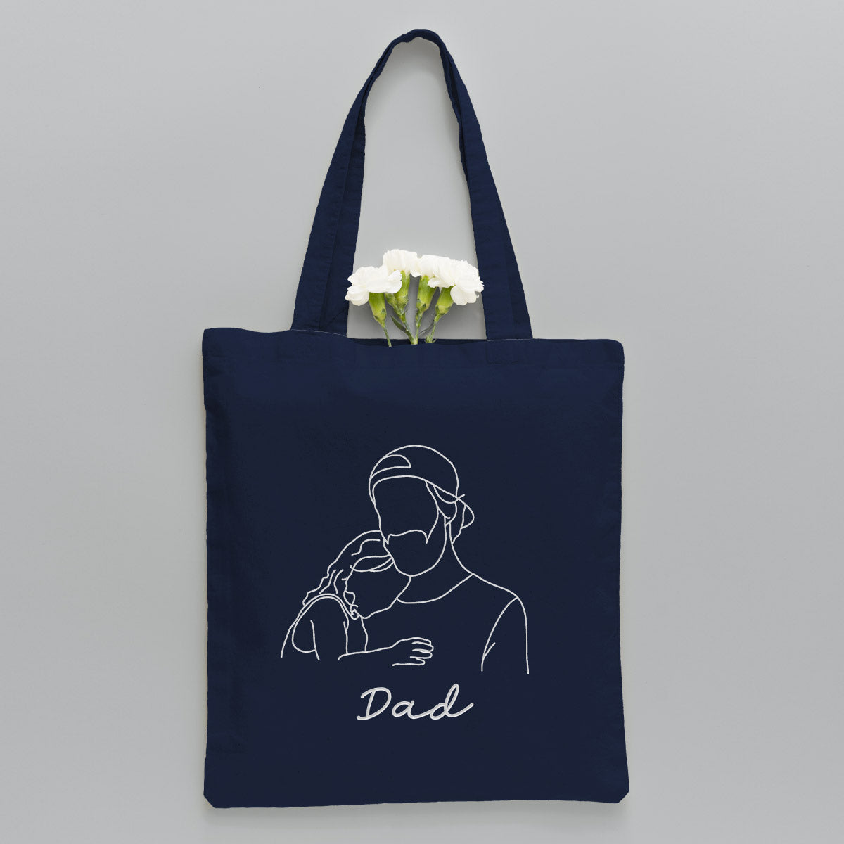 Custom Photo Line Art - Personalized Father Embroidered Tote Bag