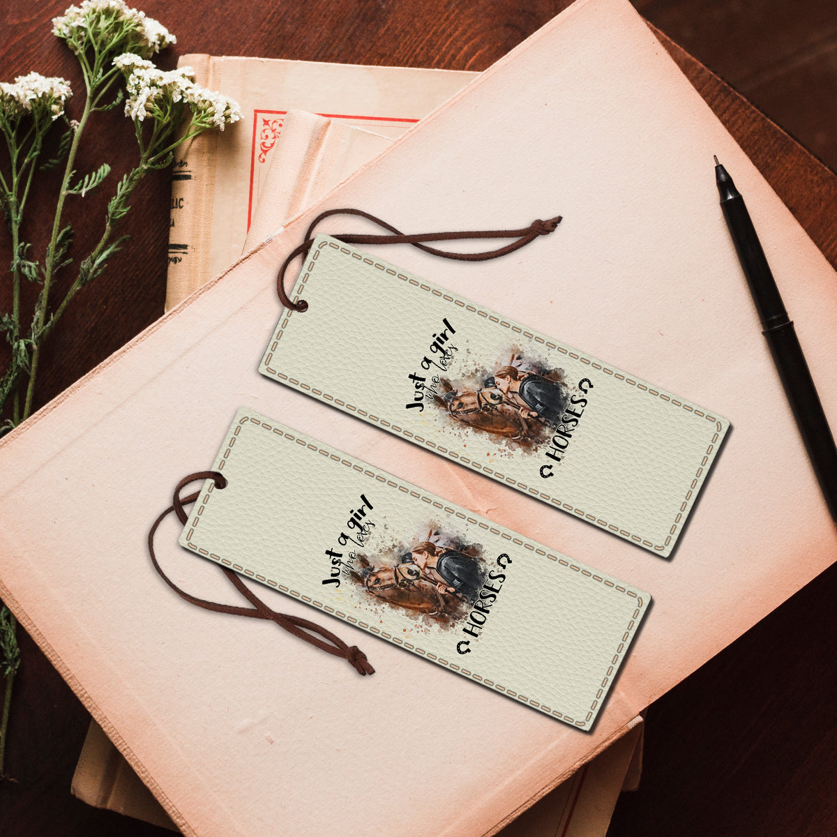 Juste une fille qui aime les chevaux - Marque-page personnalisé en cuir avec motif cheval