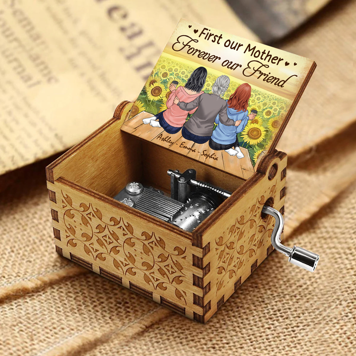 Mother And Daughter - Personalized Mother Hand Crank Music Box