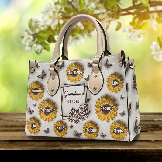 Le jardin de tournesols de grand-mère - Cadeau pour grand-mère - Sac à main en cuir personnalisé