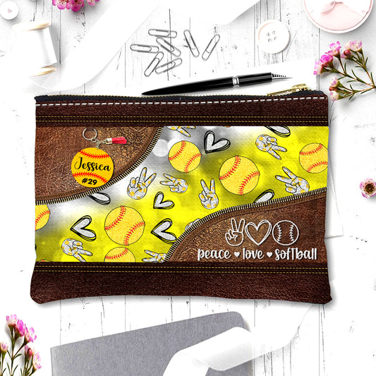 Sac de softball personnalisé Peace Love Softball - Pochette de softball