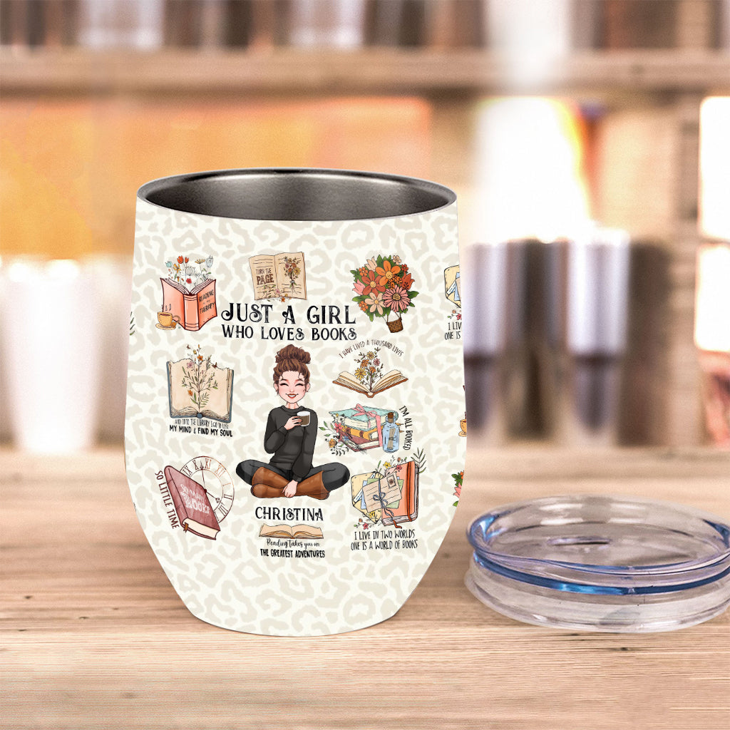 Einfach ein Mädchen, das Bücher liebt – personalisierter Weinbecher in Buchform
