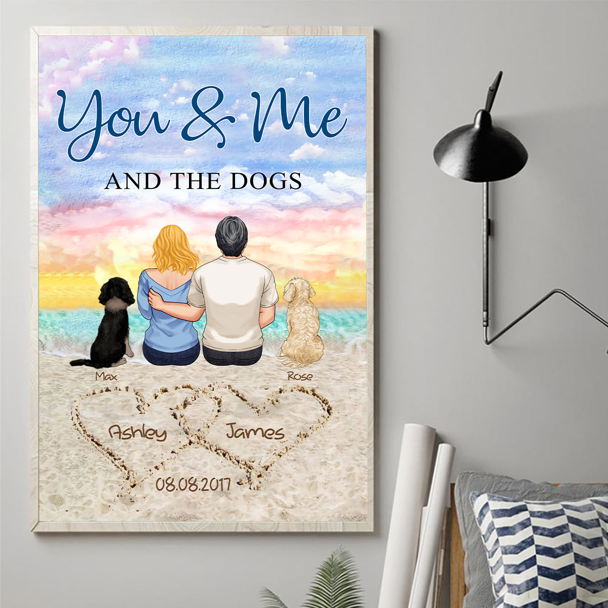 You & Me And The Dog - Personalized Couple Canvas And Poster