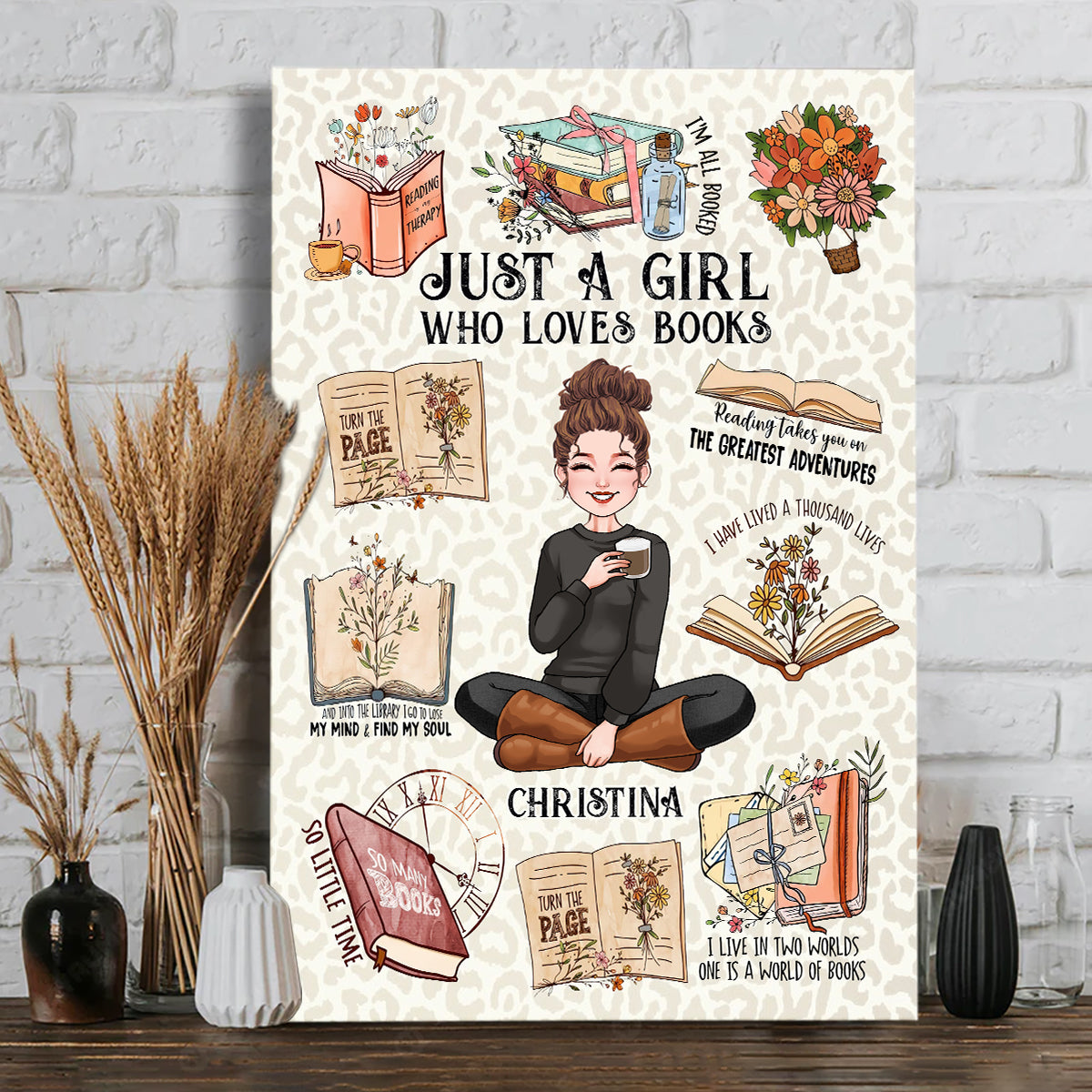 Einfach ein Mädchen, das Bücher liebt – personalisierte Buchleinwand und Poster