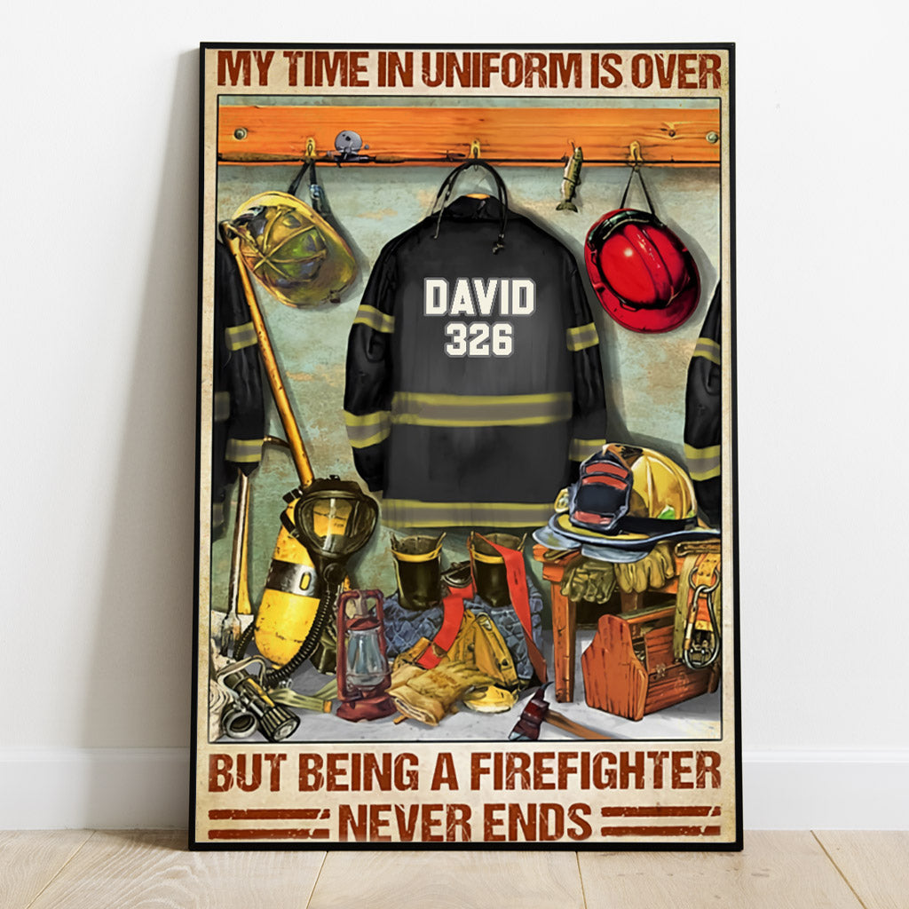 Das Feuerwehrleben hört nie auf – Personalisierte Leinwand und Poster für Feuerwehrleute
