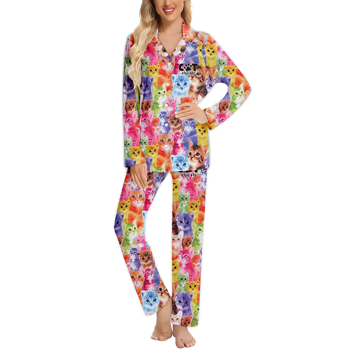 Insertion photo pour un style coloré - Pyjama boutonné personnalisé avec chat