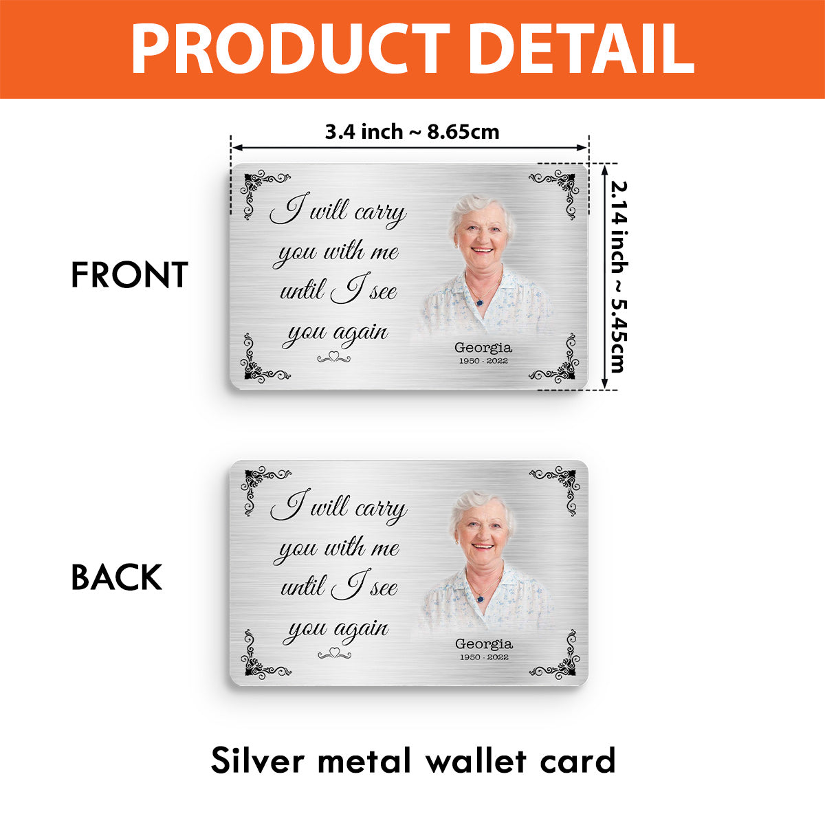 I Will Carry You With Me - Memorial gift for loss of - Personalized Wallet Insert Card