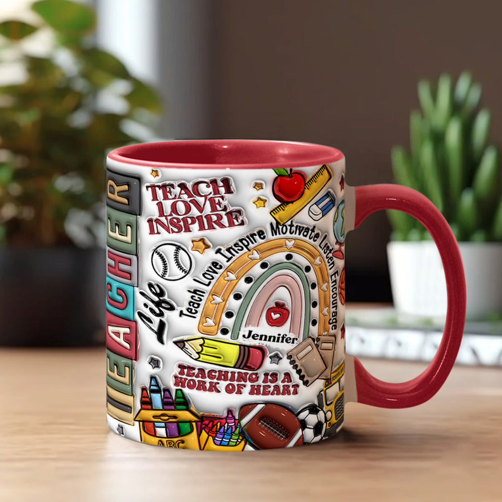 Lehren, Lieben, Inspirieren – Personalisierte Tasse mit Lehrermotiv