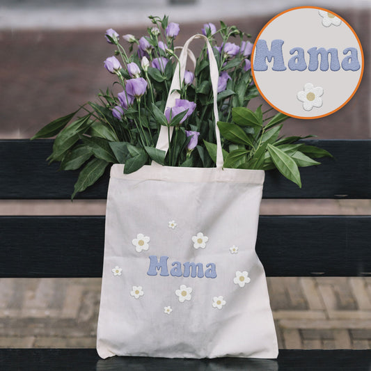 Custom Name With Flower - Personalized Mother Embroidered Tote Bag
