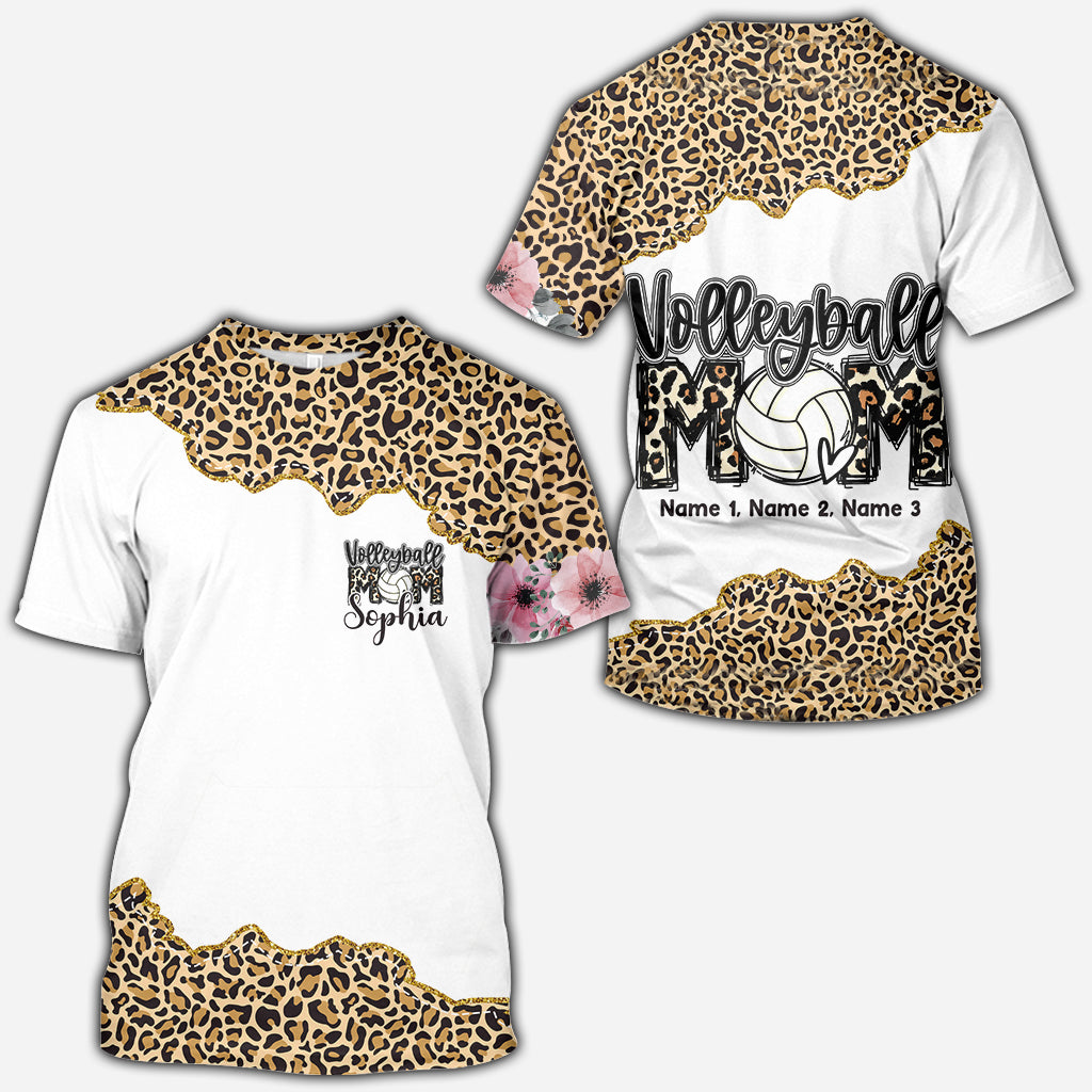 Volleyball-Mama-Leopard – Personalisiertes Volleyball-Shirt mit Allover-Print