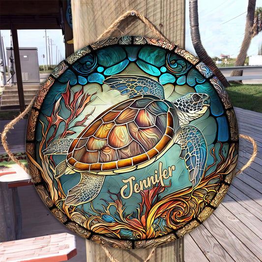 Love Turtles - Personalized Turtle Round Wood Sign