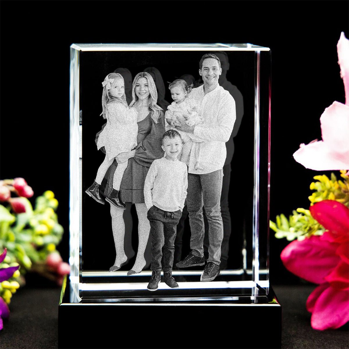 Lampe en cristal 3D cubique gravée au laser avec photo personnalisée - Modèle familial