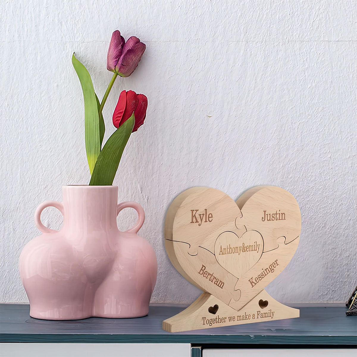 Gemeinsam sind wir eine Familie – Personalisiertes Familien-Holzpuzzle zum Aufstellen