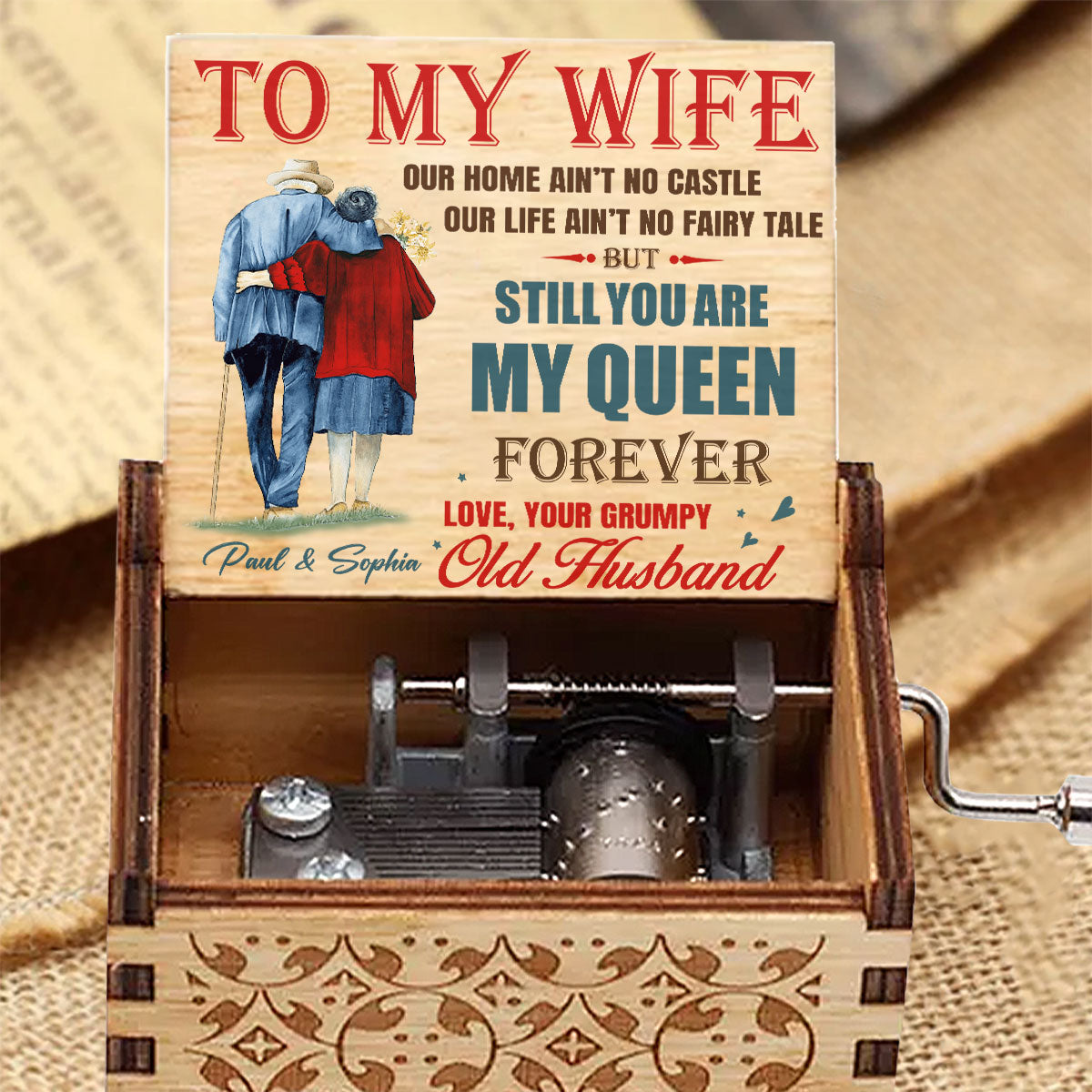 You Are My Queen Forever - Personalized Couple Hand Crank Music Box
