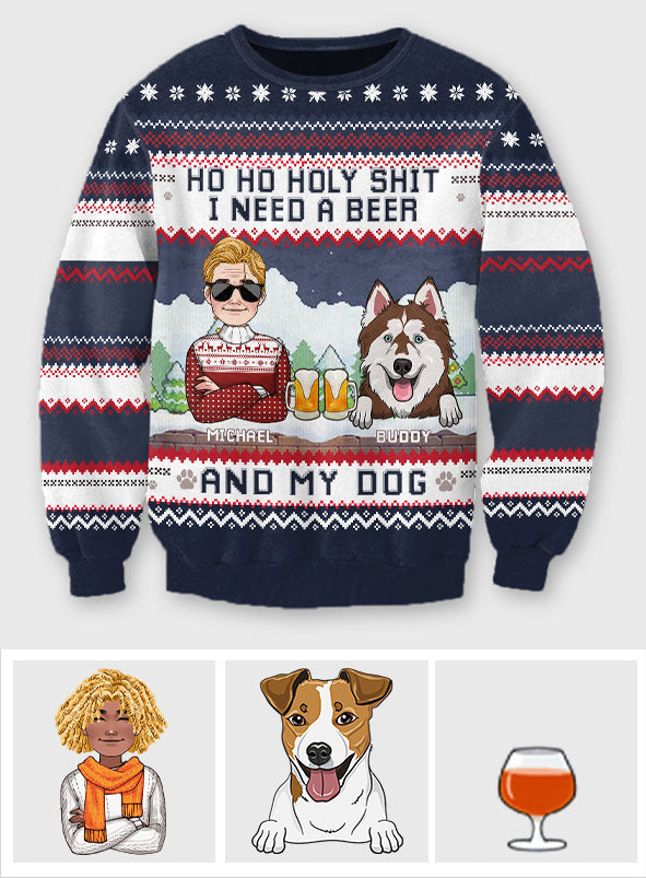 Ich brauche Bier und meinen Hund – personalisierter Hundepullover