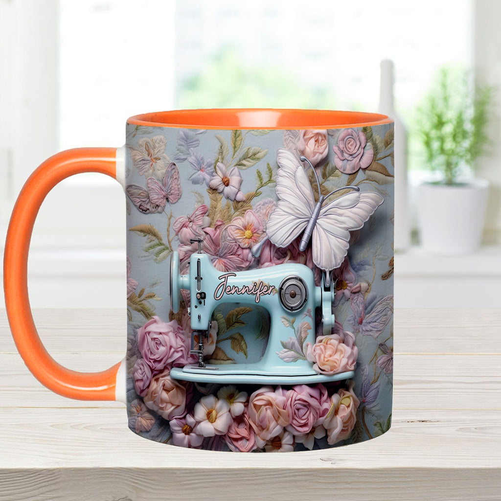 Mug personnalisé à motif floral « Machine à coudre »