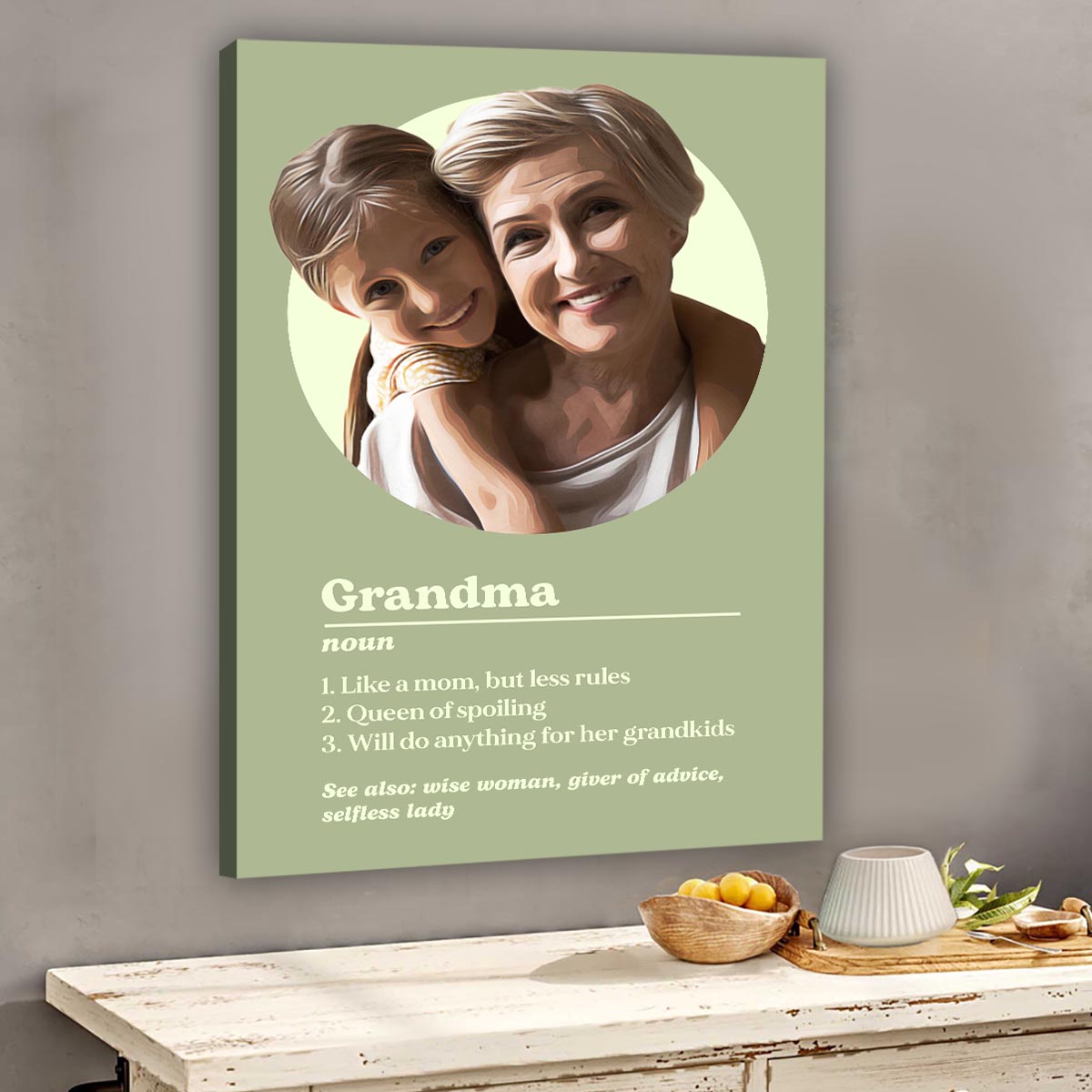 Définition du portrait de grand-mère - Toile et affiche personnalisées pour grand-mère