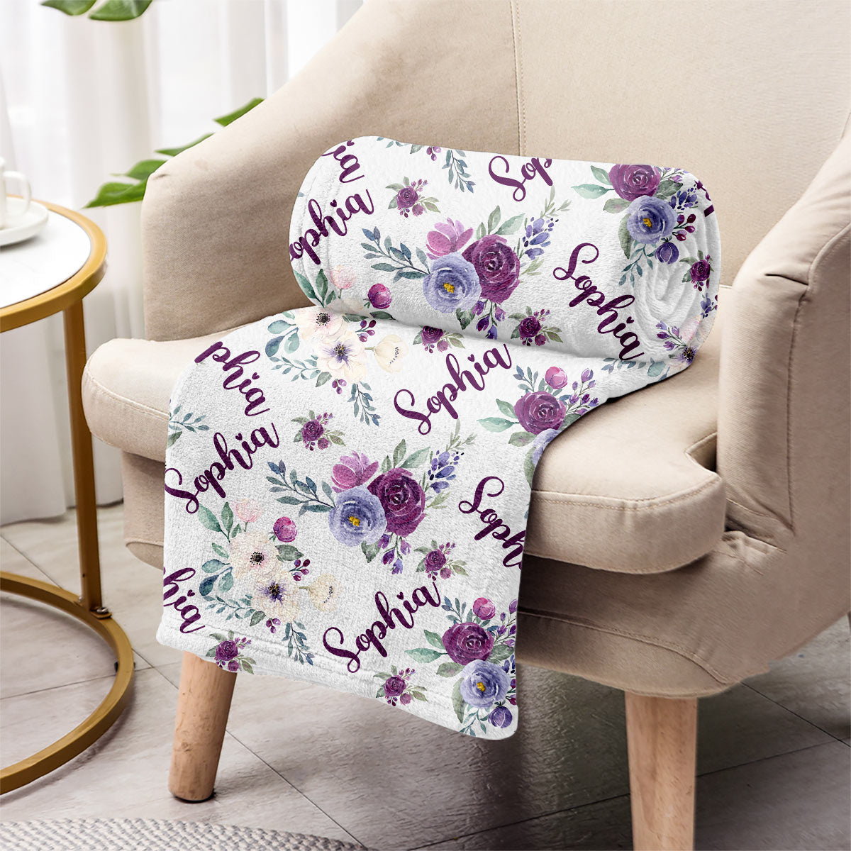 Custom Name Purple Flowers - Personalized Grandma Blanket