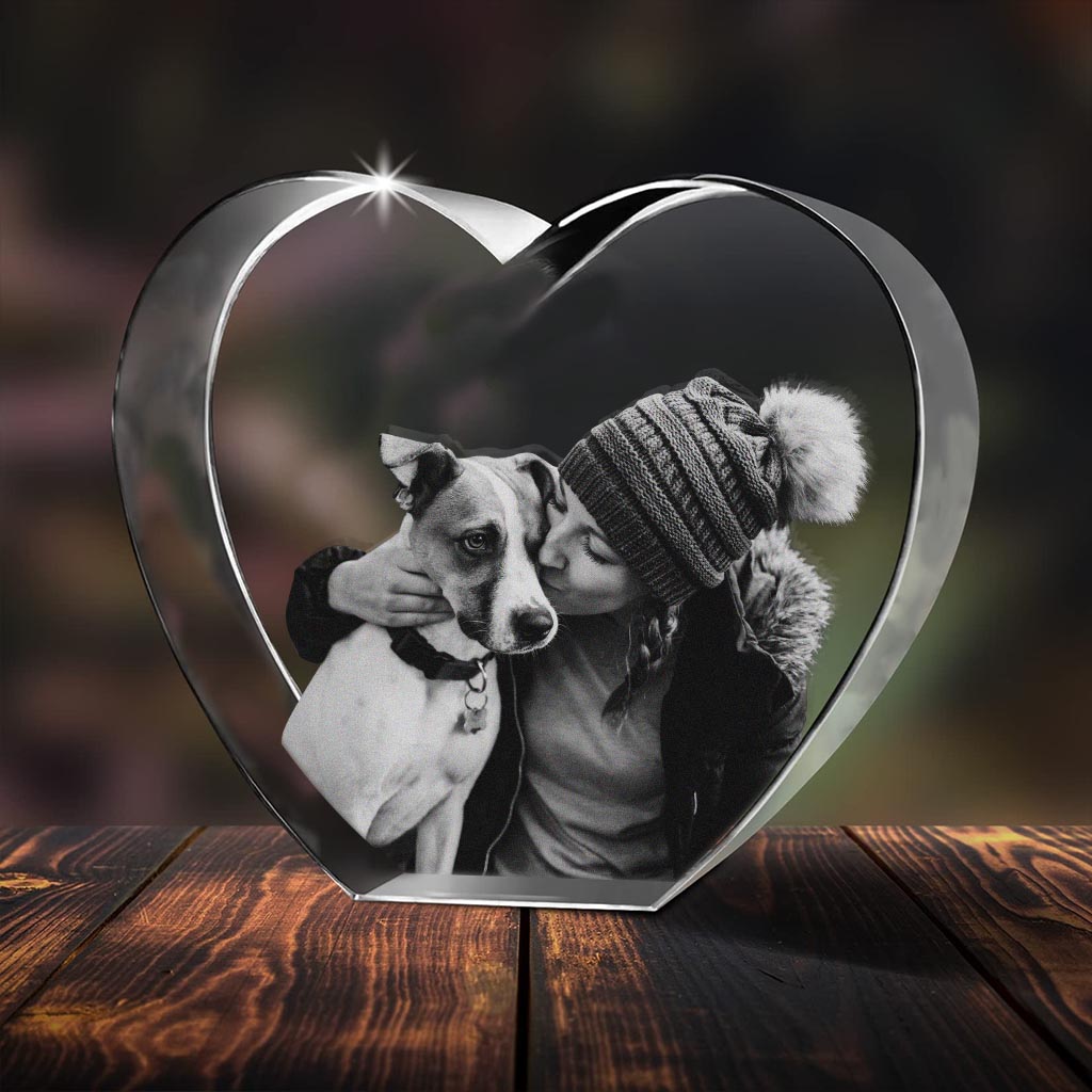 En souvenir d'un être cher - Cadeau pour les amoureux des chiens et des chats - Lampe en cristal 3D en forme de cœur avec gravure laser personnalisée