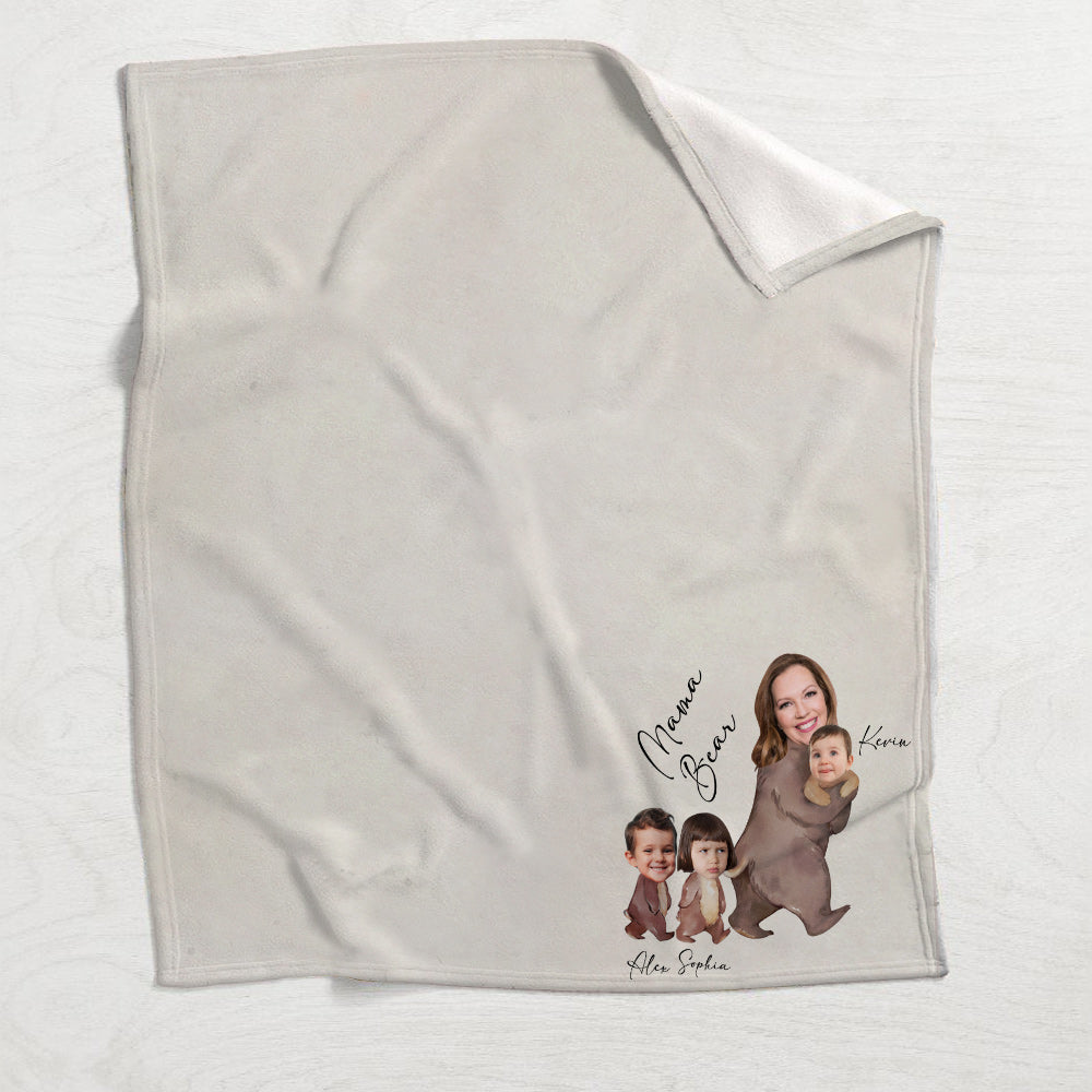 Mama Bear Watercolor Photo Custom - Personalized Mother Blanket