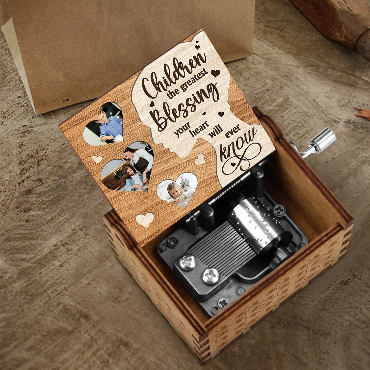 Le plus beau cadeau - Boîte à musique à manivelle personnalisée pour grand-mère ou maman