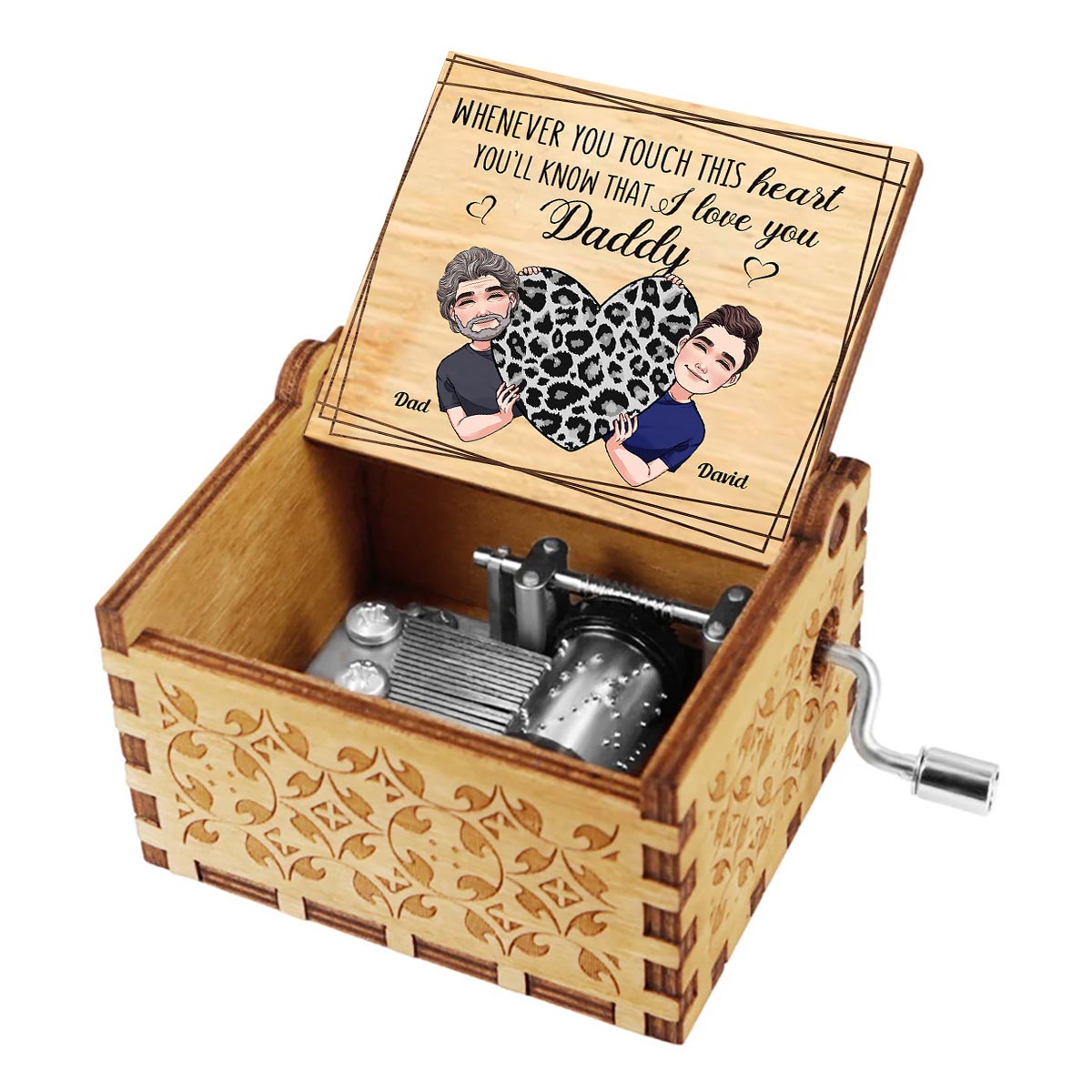 Whenever You Touch This Heart - Gift for mom, grandma, grandpa, daughter, son, granddaughter, grandson, wife, husband, dad, aunt, uncle, sister, brother - Personalized Hand Crank Music Box
