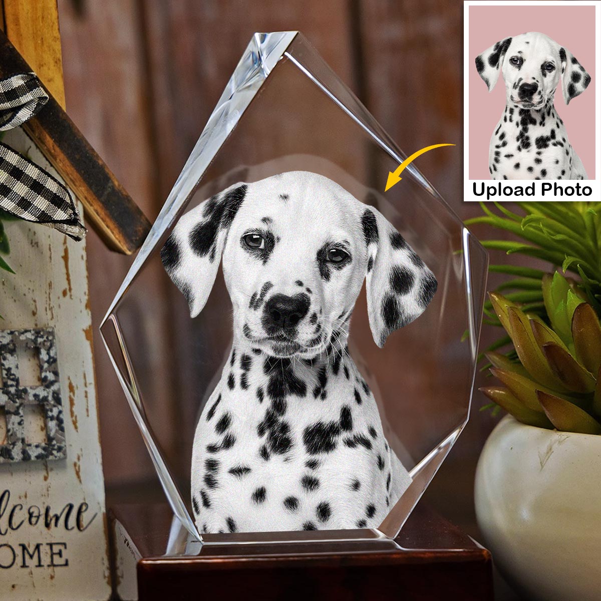 Lampe en cristal 3D en forme d'iceberg avec gravure laser personnalisée pour chien