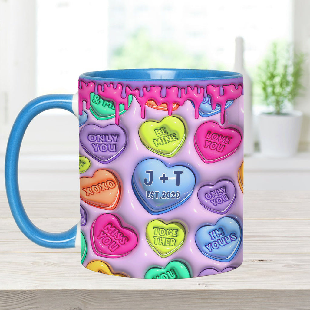 Any Name Any Date Colorful Heart Inflated - Personalized Couple Accent Mug