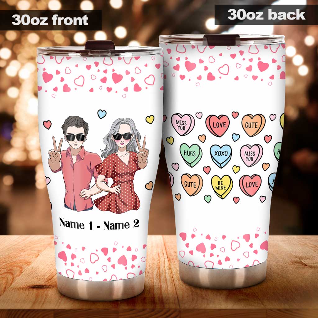 Candy Hearts Gift For Love Couple - Personalized Couple Tumbler