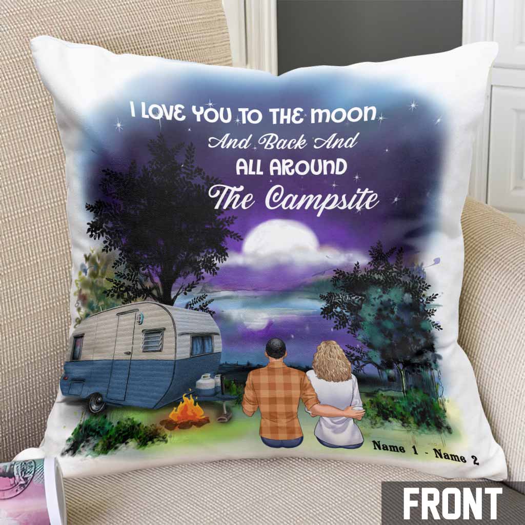 Ich liebe dich bis zum Mond und zurück – Personalisiertes Camping-Kissen für Paare