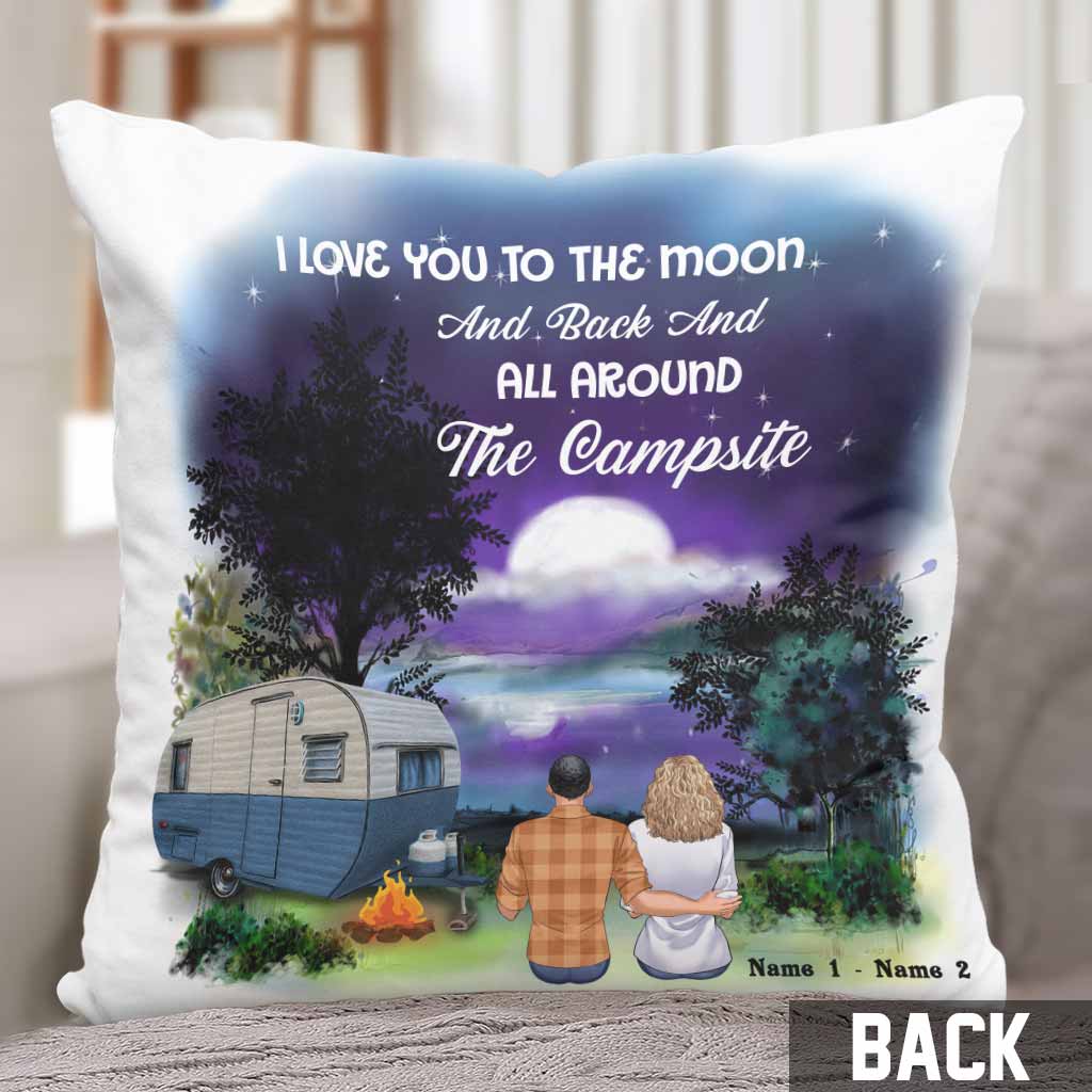 Ich liebe dich bis zum Mond und zurück – Personalisiertes Camping-Kissen für Paare