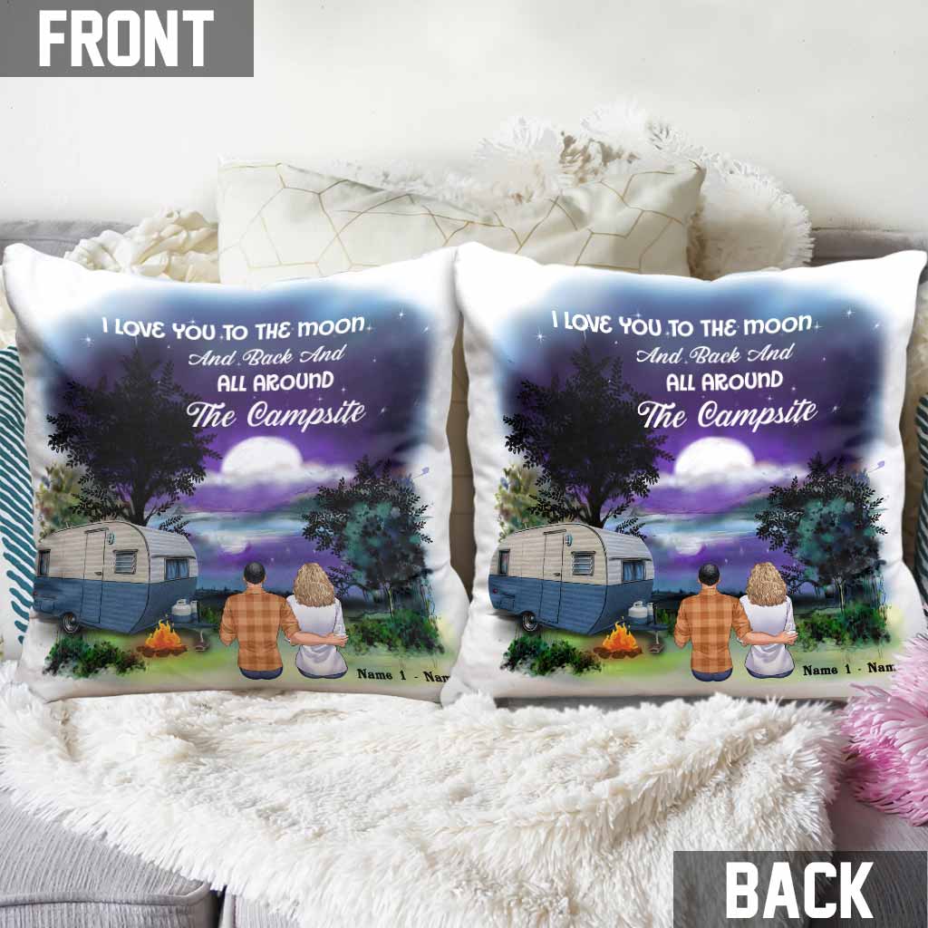 Ich liebe dich bis zum Mond und zurück – Personalisiertes Camping-Kissen für Paare