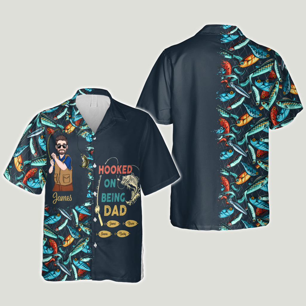 Hooked On Being Daddy - Fishing gift for dad, grandpa, him, husband - Personalized Hawaiian Shirt