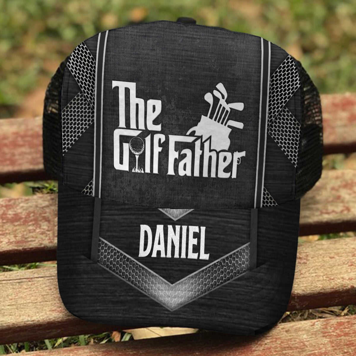 Le Père Golfeur - Casquette Trucker de Golf Personnalisée (Maille Noire)