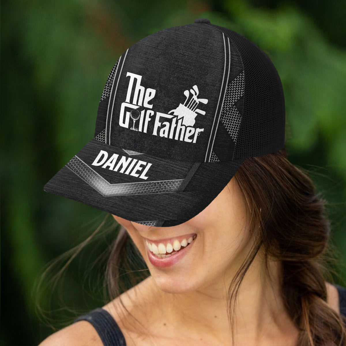 Le Père Golfeur - Casquette Trucker de Golf Personnalisée (Maille Noire)