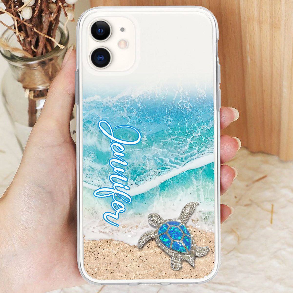 Coque de téléphone transparente personnalisée avec une tortue pour les amoureux des tortues