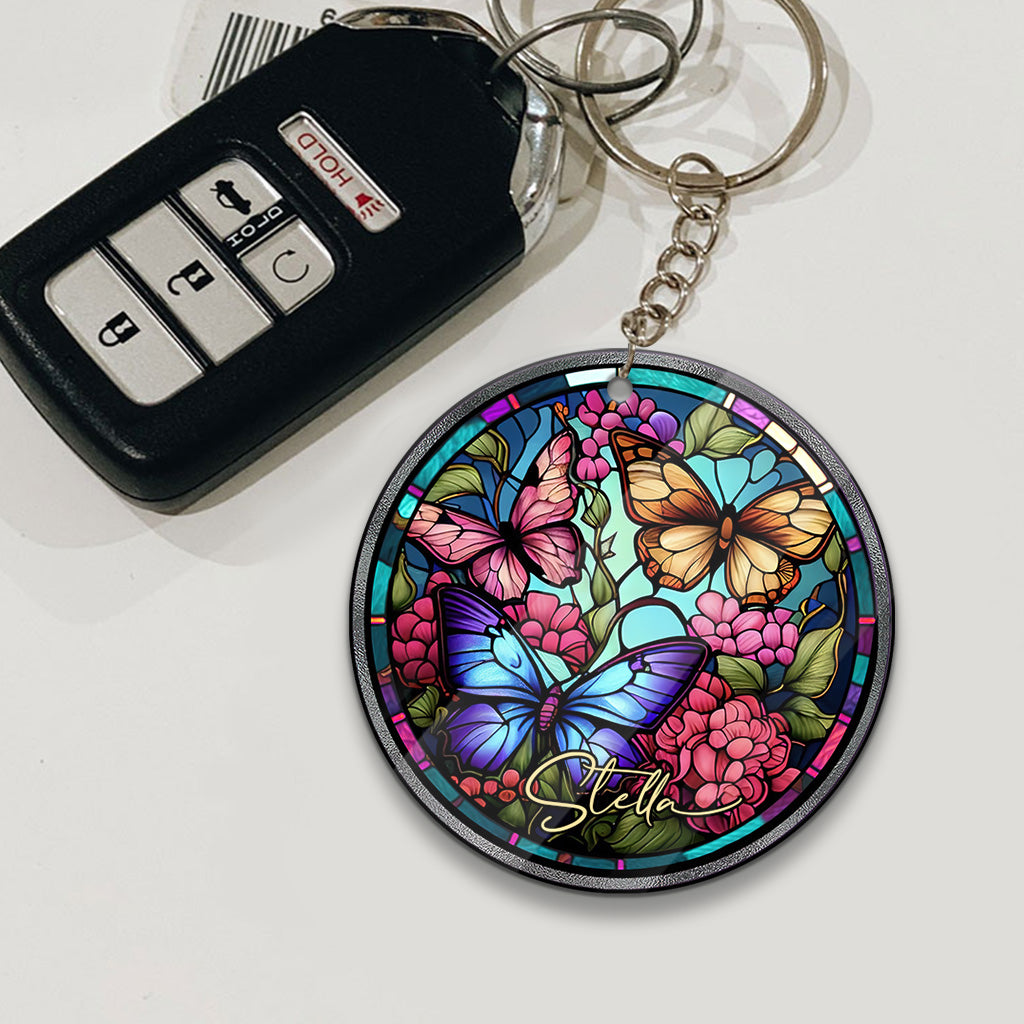 Papillon en vitrail - Porte-clés papillon personnalisé (Impression recto verso)