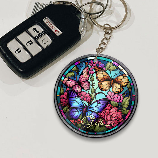 Papillon en vitrail - Porte-clés papillon personnalisé (Impression recto verso)