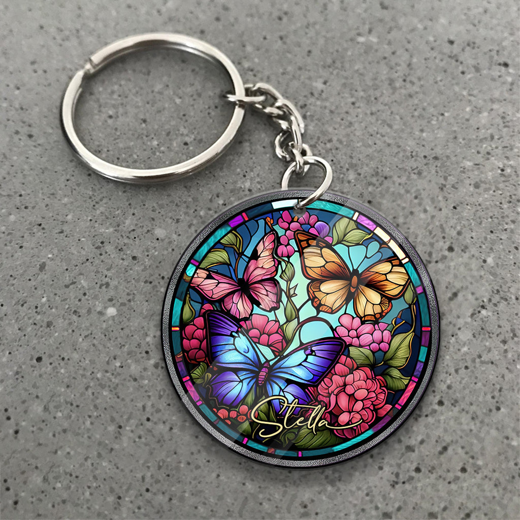 Papillon en vitrail - Porte-clés papillon personnalisé (Impression recto verso)