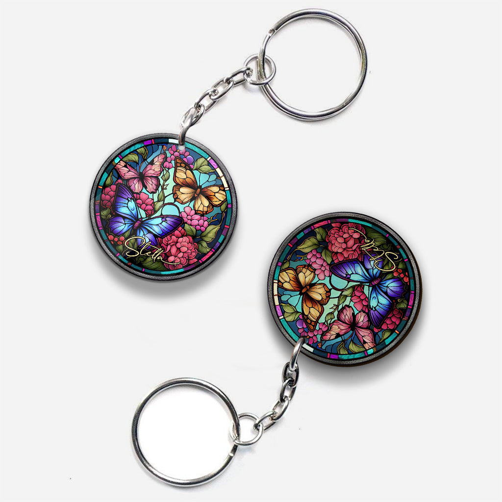 Papillon en vitrail - Porte-clés papillon personnalisé (Impression recto verso)