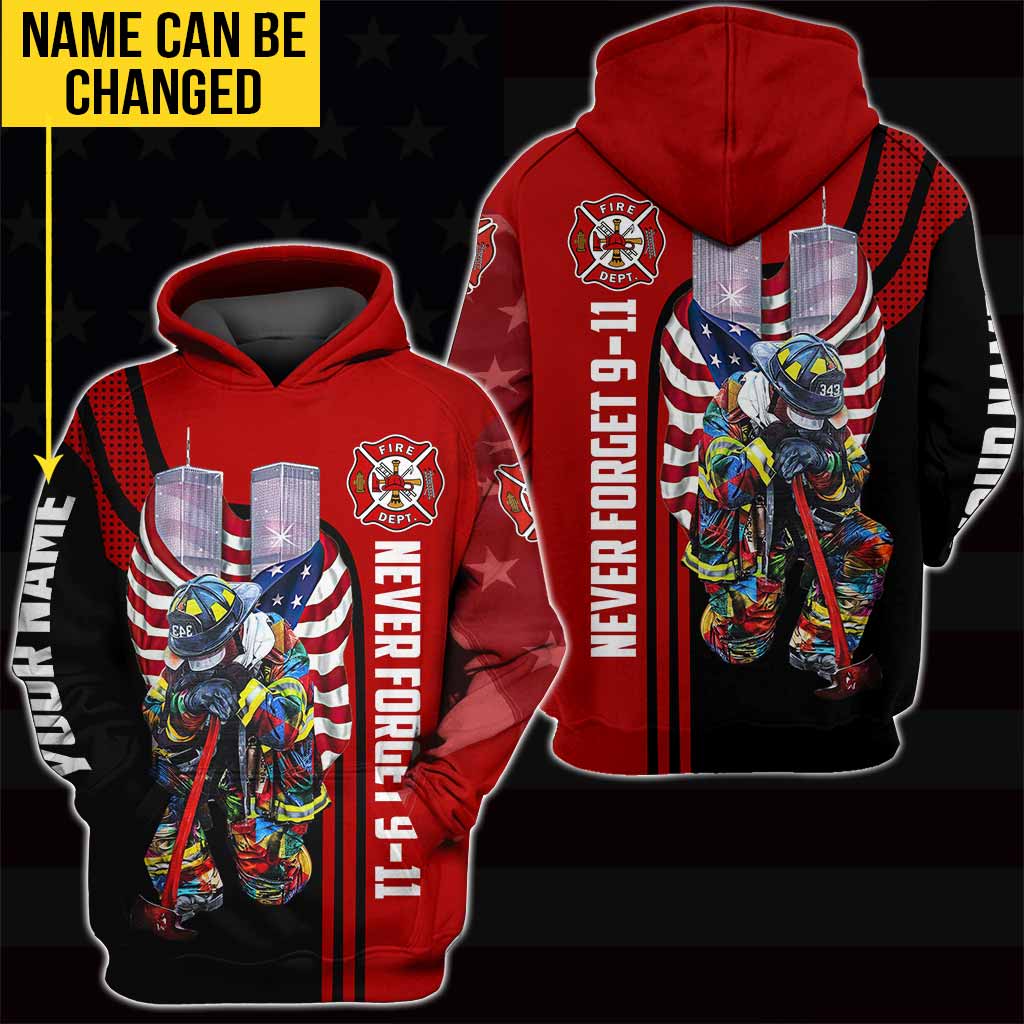 Nie vergessen – Personalisiertes Feuerwehr-T-Shirt und Hoodie mit Allover-Print