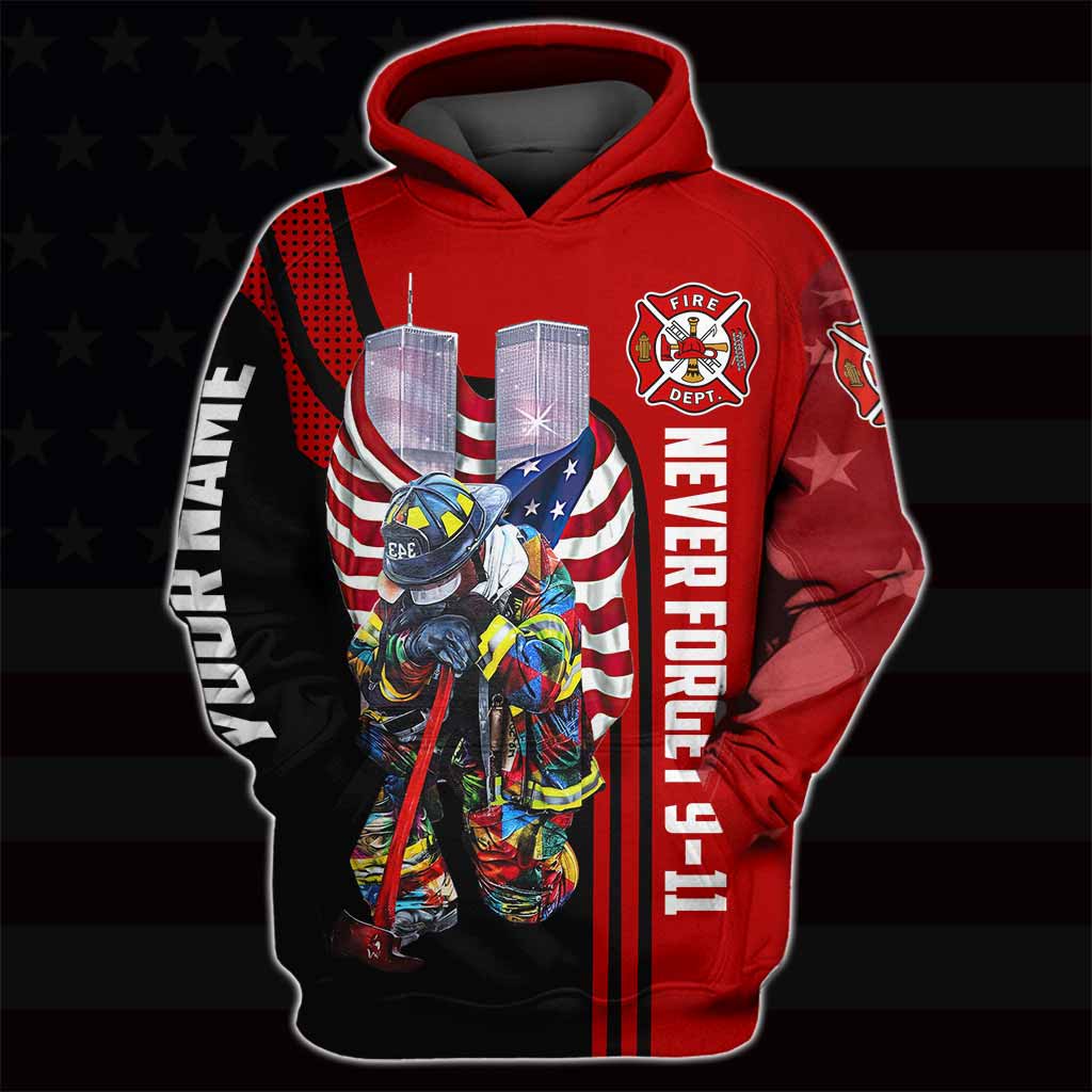 Nie vergessen – Personalisiertes Feuerwehr-T-Shirt und Hoodie mit Allover-Print