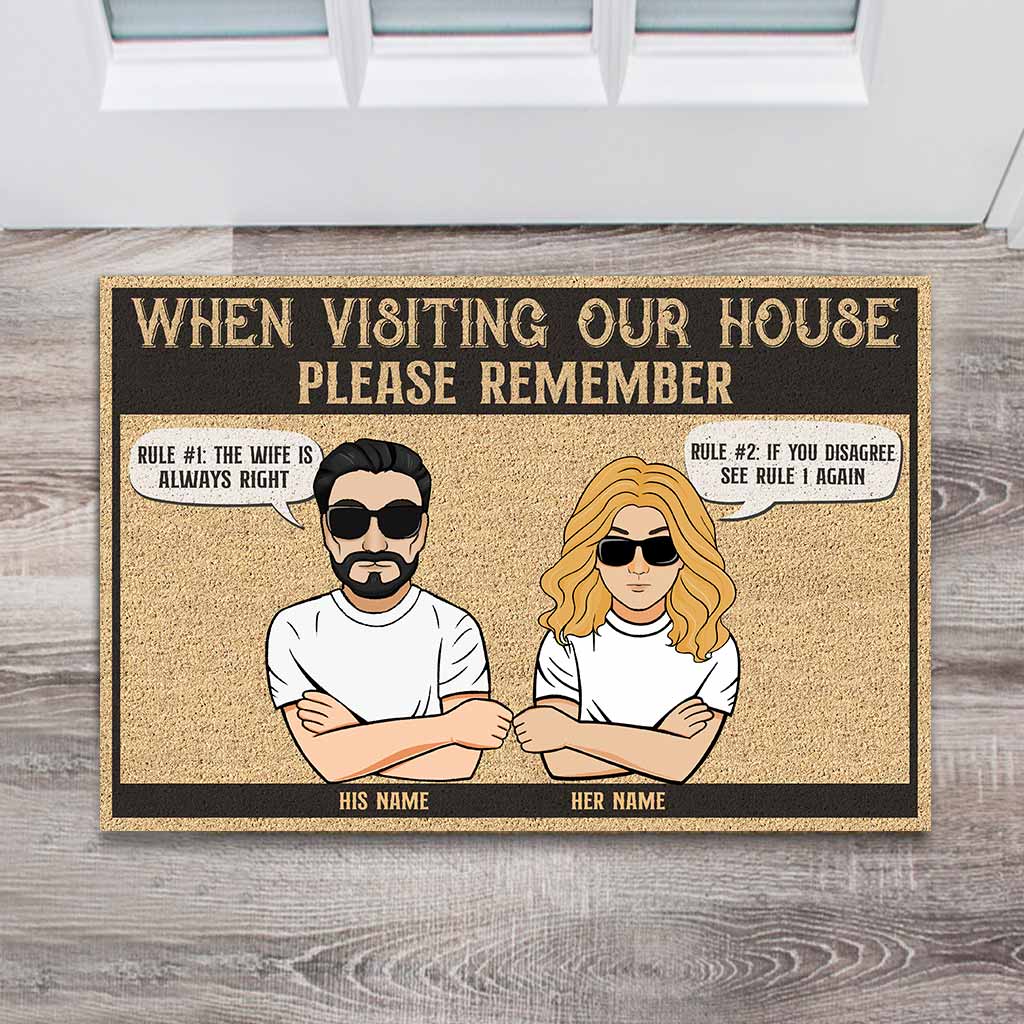 Visiting My House Please Remember Wife's Rule - Personalized Couple Doormat