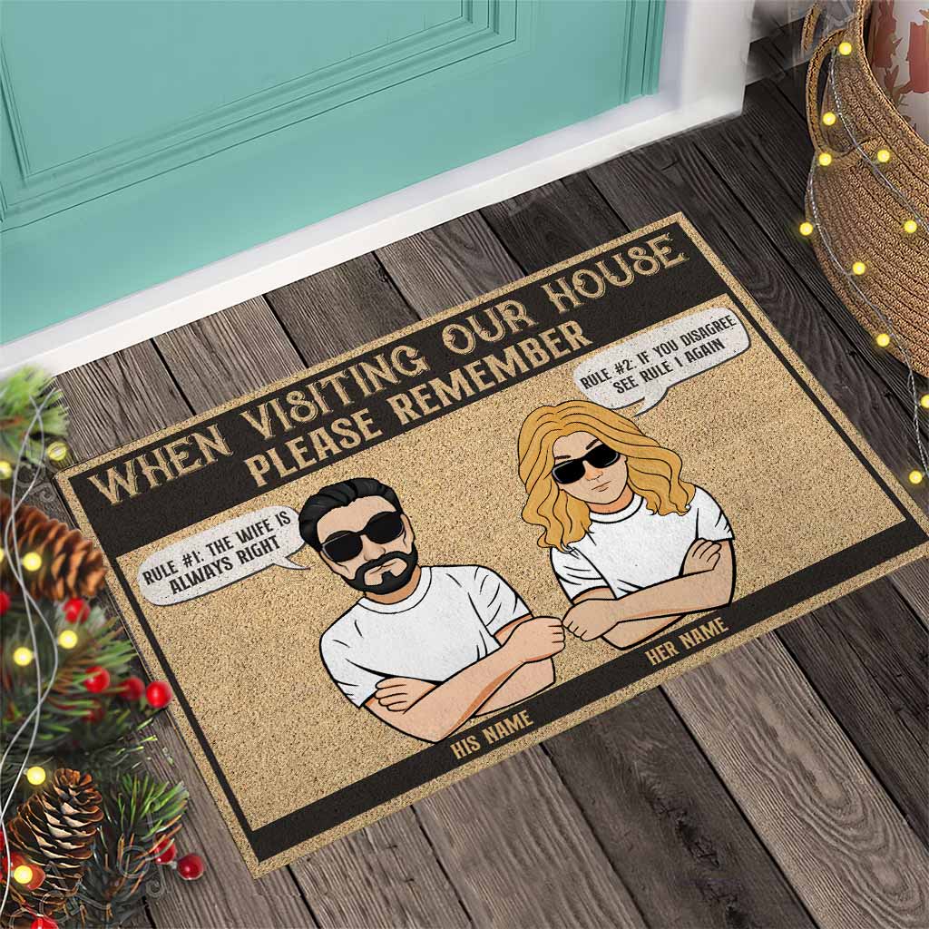 Visiting My House Please Remember Wife's Rule - Personalized Couple Doormat