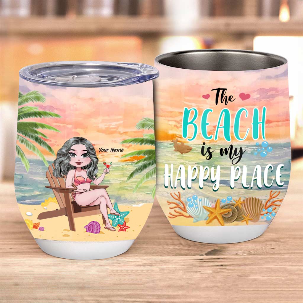La plage, mon havre de paix - Gobelet à vin personnalisé pour les amoureux de la mer