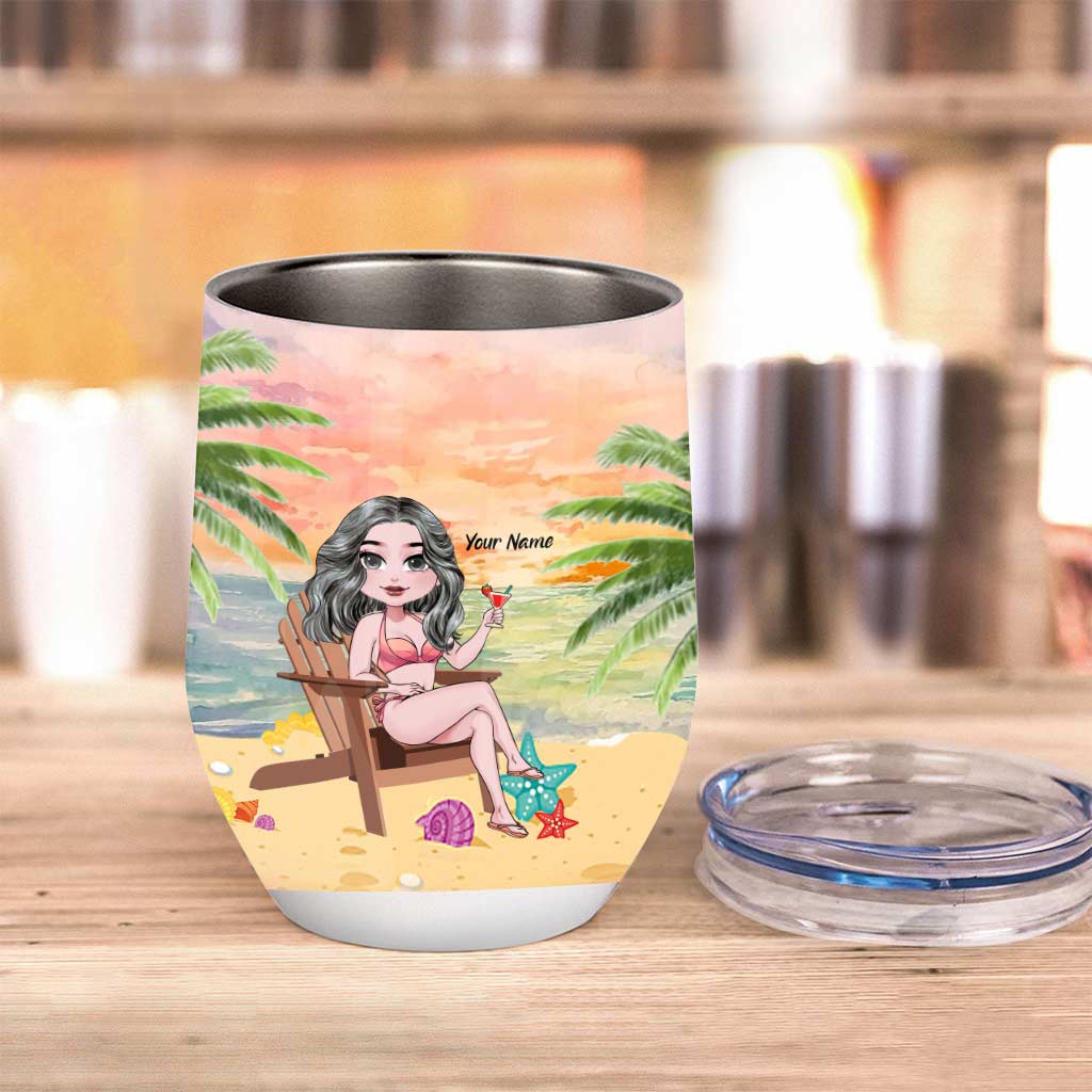 La plage, mon havre de paix - Gobelet à vin personnalisé pour les amoureux de la mer