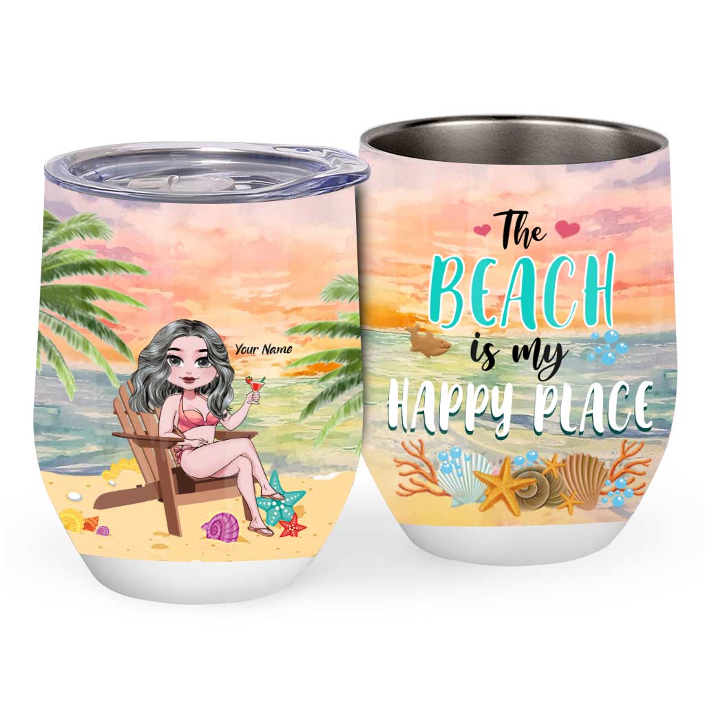 La plage, mon havre de paix - Gobelet à vin personnalisé pour les amoureux de la mer
