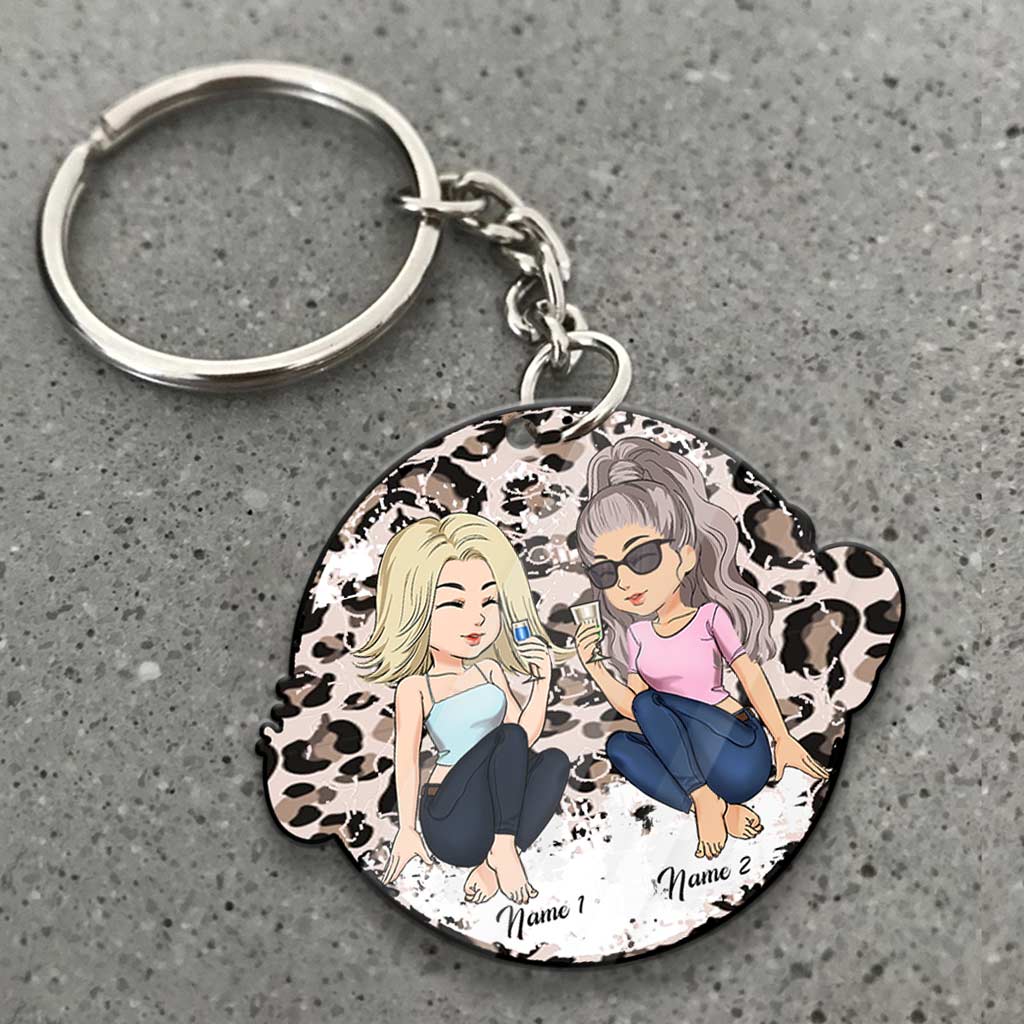 Besties Leopard - Personalized Keychain (Printed On Both Sides)