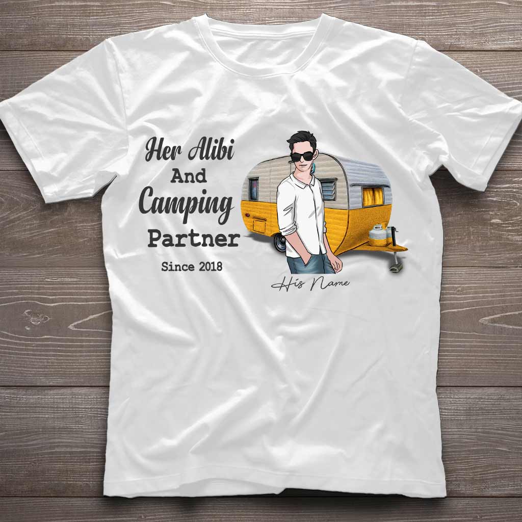 Her Alibi And Camping Partner - Personalized Couple T-shirt and Hoodie