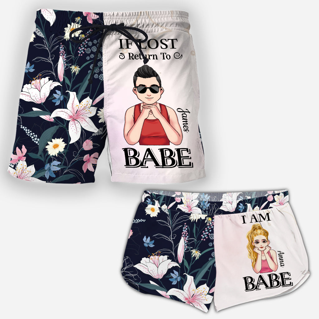 If Lost Return To Babe - Personalized Couple Men Shorts and Women Shorts